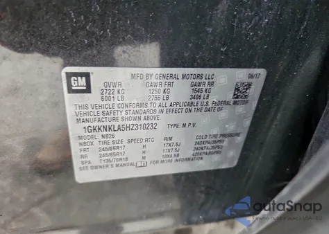 2017 GMC Acadia Sle z USA, uszkodzony, nr VIN 1GKKNKLA5HZ310232